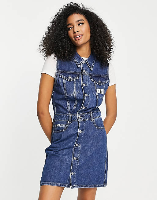 asos.com | Calvin Klein Jeans sleeveless denim dress in mid wash