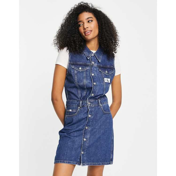 MIDWASH SLEEVELESS DENIM DRESS, Womens Dresses