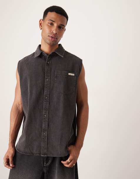 Calvin Klein Jeans sleeveless denim shirt in black - view 1