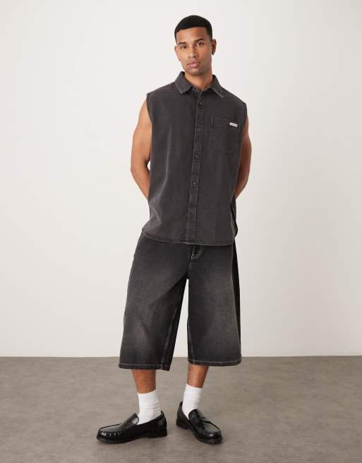 Calvin Klein Jeans sleeveless denim shirt in black, 2 of 4
