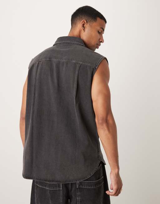 Calvin Klein Jeans sleeveless denim shirt in black, 3 of 4