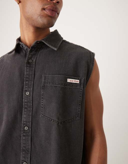 Calvin Klein Jeans sleeveless denim shirt in black, 4 of 4