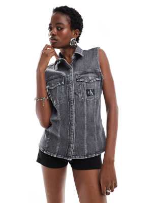 Calvin Klein Jeans sleeveless denim top in grey