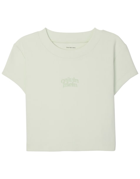 Calvin Klein Jeans Slim cropped logo t-shirt in phantom green