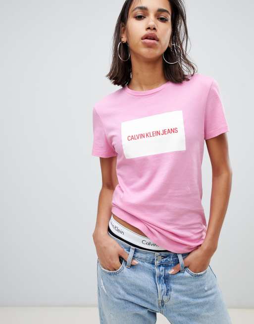 Calvin klein jeans pink t clearance shirt