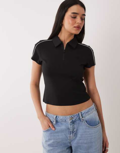 Calvin Klein Jeans - Slim-fit cropped racerpolo met rits in zwart - view 1