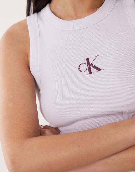 Calvin Klein Jeans - Slim-fit geribbelde tanktop met monogramlogo in lila , 3 van 4