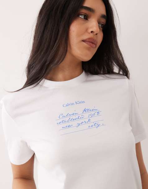 Calvin Klein Jeans - Slim-fit T-shirt met geschreven logo in wit - view 1