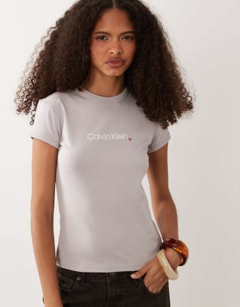 Calvin Klein Jeans slim fit t-shirt with heart logo in ash grey - view 1