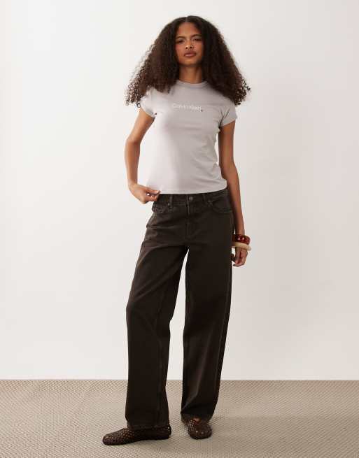 Calvin Klein Jeans slim fit t-shirt with heart logo in ash grey, 2 of 4