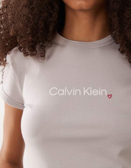 Calvin Klein Jeans slim fit t-shirt with heart logo in ash grey, 4 of 4