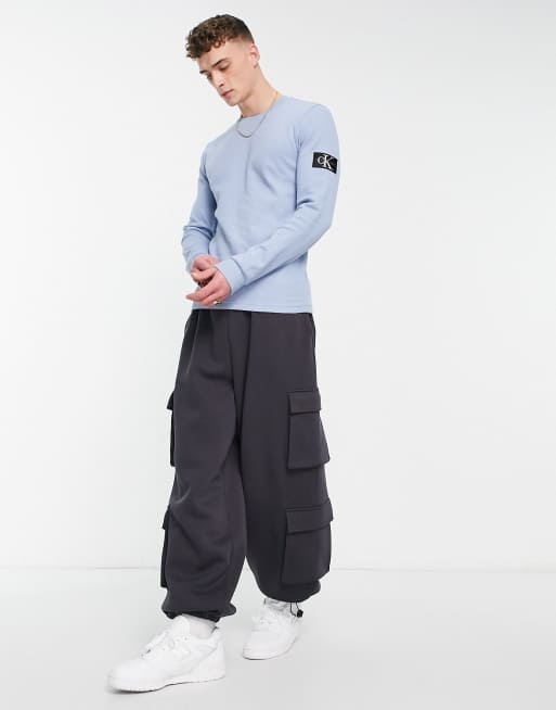 Calvin Klein Jeans - Slim-fit top met wafeltextuur met lange mouwen in lichtblauw