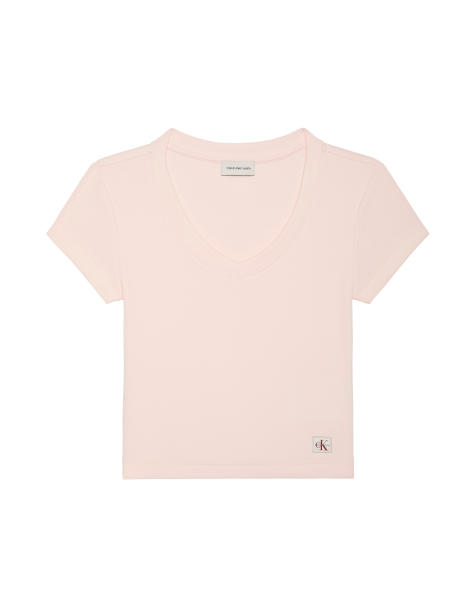 Calvin Klein Jeans Slim ribbed cotton v-neck t-shirt in mangano calcite