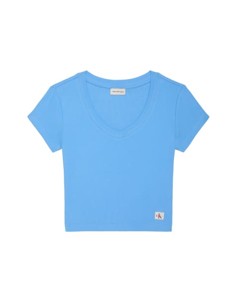 Calvin Klein Jeans Slim ribbed cotton v-neck t-shirt in marina