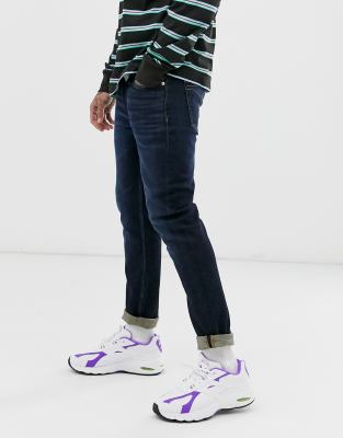 dark blue tapered jeans