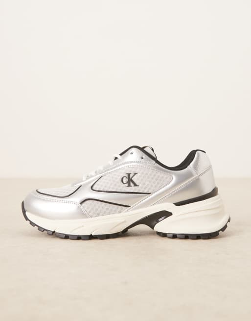 Calvin Klein Jeans - Sølvfarvede vandre- og løbesneakers med snørebånd i mesh, 2 af 5