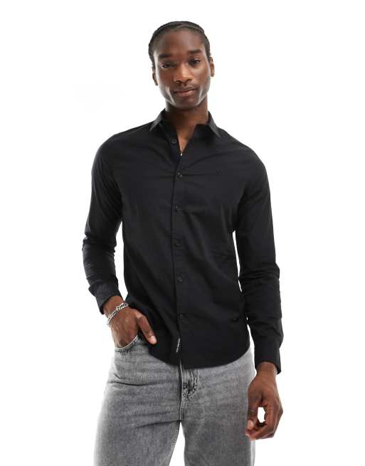 Calvin Klein Jeans - Smal overhemd met stretch in zwart