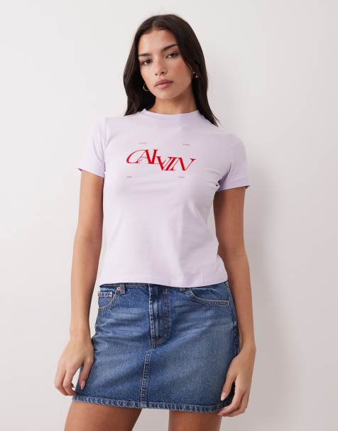 Calvin Klein Jeans - Smal T-shirt met grafische print in lila - view 1