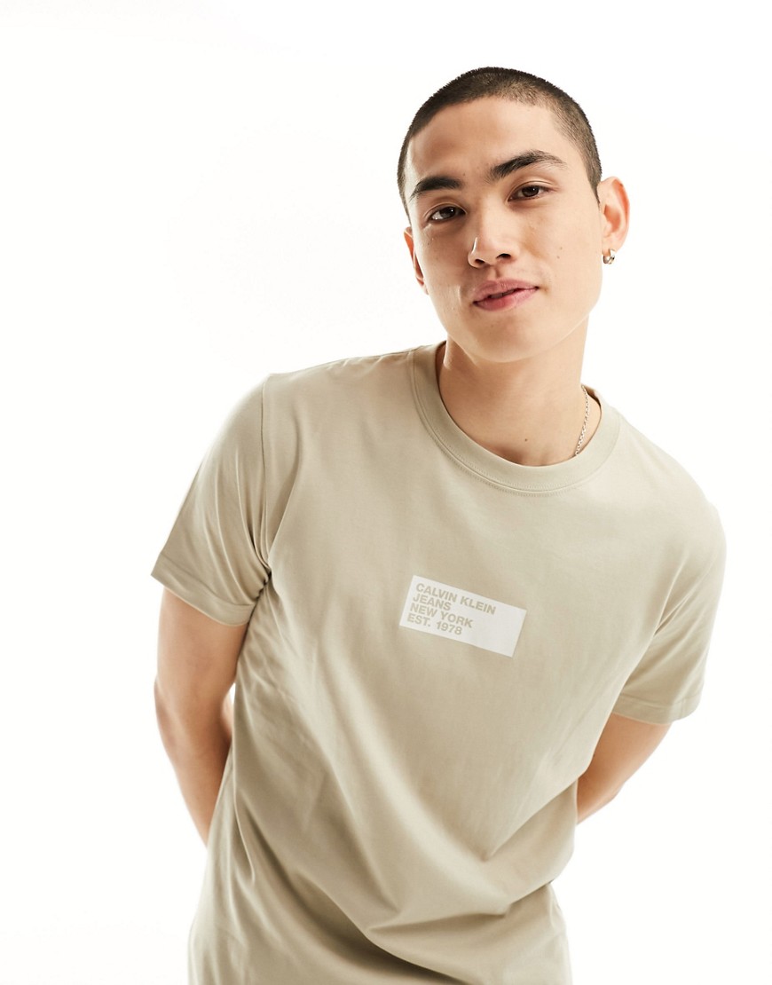 Calvin Klein Jeans small center boxo t-shirt in taupe-Neutral