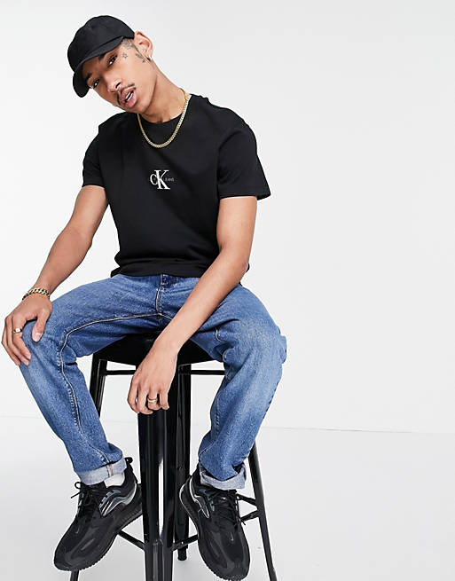 Calvin Klein Jeans small chest monogram t-shirt in black | ASOS
