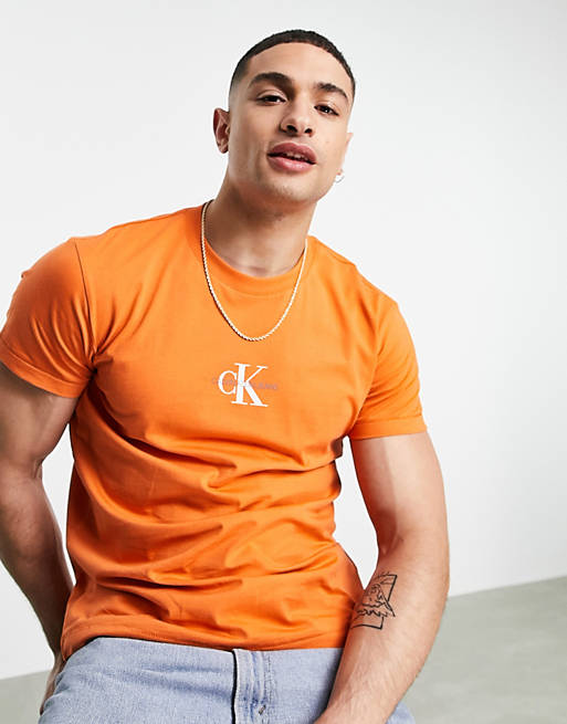 Calvin Klein Jeans small chest monogram t-shirt in orange