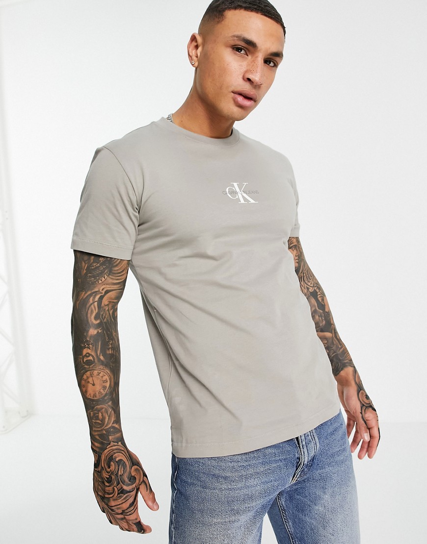 Calvin Klein Jeans small chest monogram t-shirt in stone-Neutral
