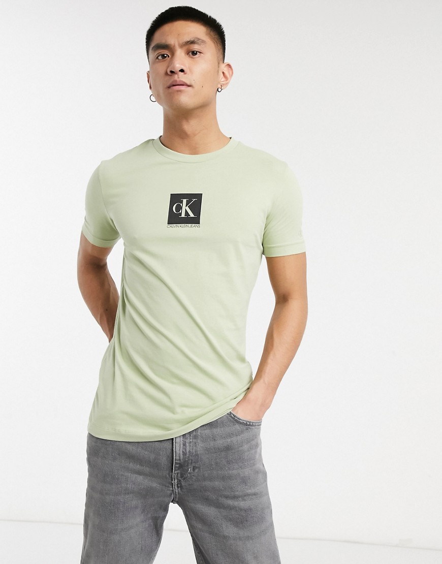 Calvin Klein Jeans small logo chest print t-shirt in khaki-Green