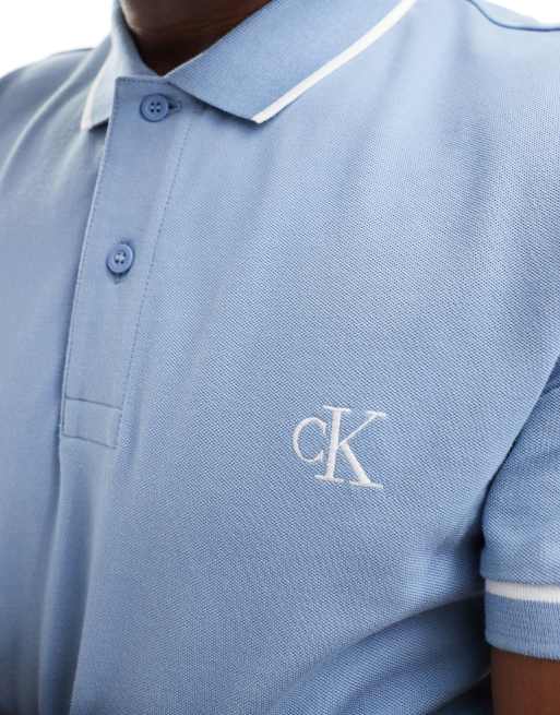 Calvin Klein Jeans small logo polo shirt in faded blue, 2 of 4