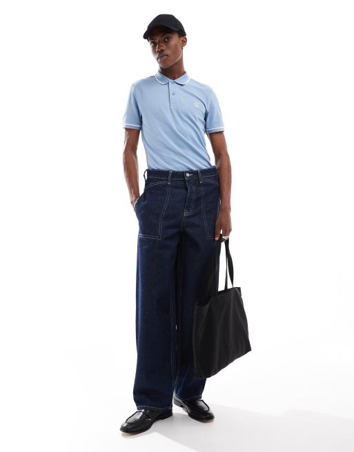 Calvin Klein Jeans small logo polo shirt in faded blue, 3 of 4