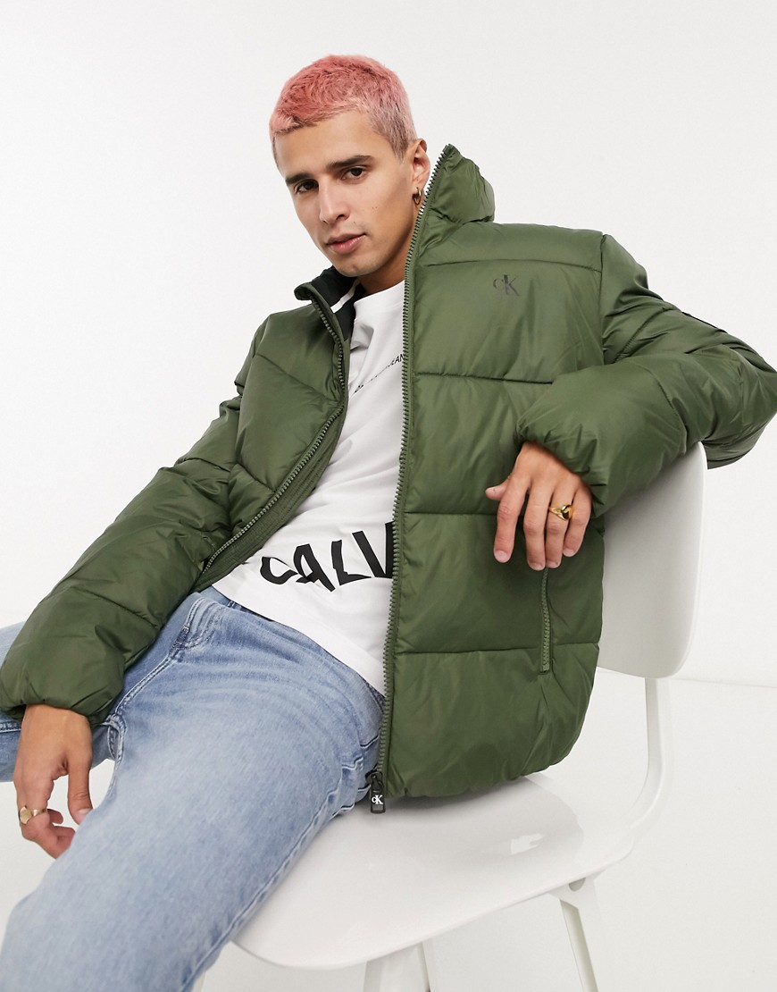 Calvin Klein Jeans small logo puffer jacket in khaki-Green