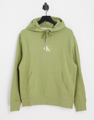 Calvin Klein Jeans small monogram logo hoodie in green - ASOS Price Checker