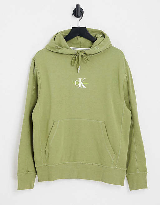Calvin Klein Jeans small monogram logo hoodie in green | ASOS