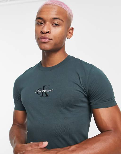 Calvin Klein Jeans small monogram logo t shirt in dark green