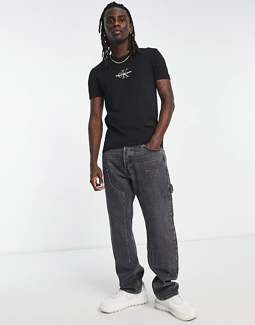 Calvin Klein Jeans small monologo t-shirt in black | ASOS