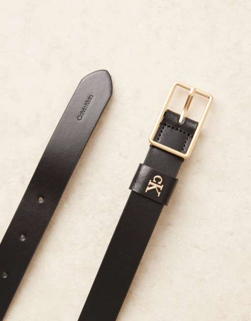Calvin Klein Jeans small pebble buckle 25mm buckle belt in black, 3 of 3