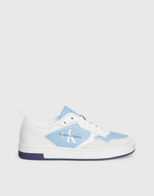 Calvin Klein Jeans Leather Trainers in Dusk Blue/Bright White/Peacoat - ASOS Price Checker