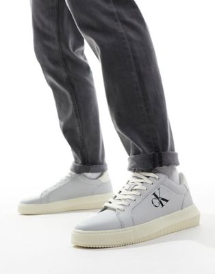 Calvin Klein Jeans leather trainers in grey - ASOS Price Checker