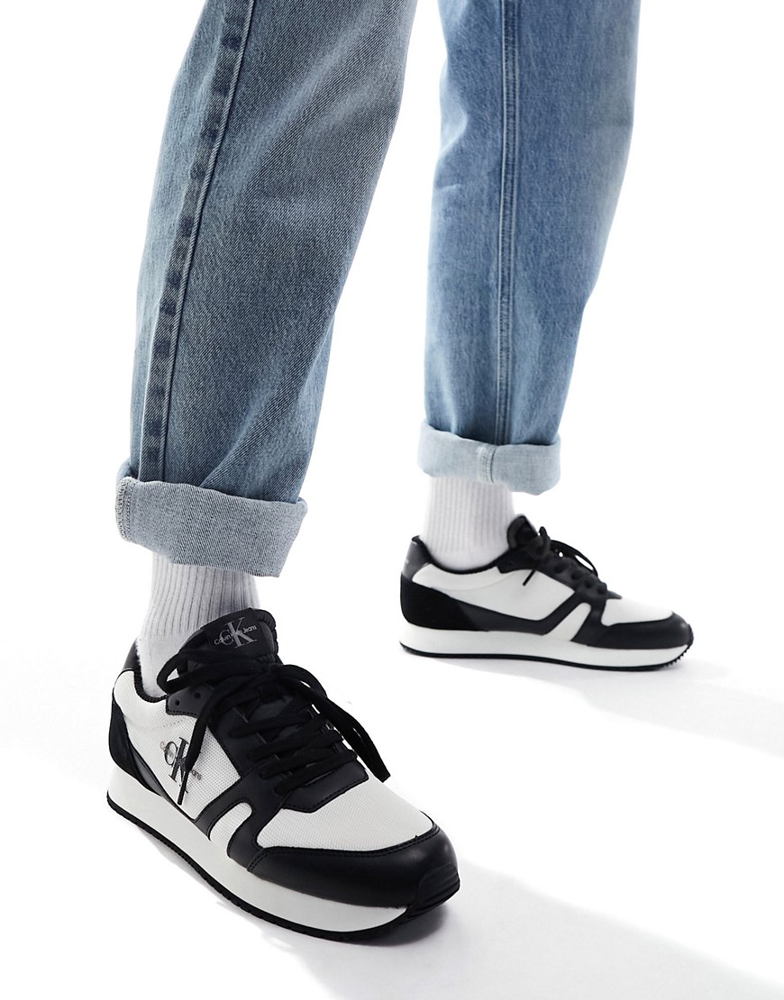 calvin klein jeans - sneakers basse rétro stile runner stringate multicolore con cut-out-nero