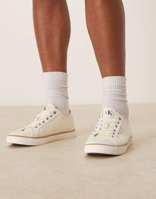 Calvin Klein Jeans - Sneakers vulcanizzate in tela bianco sporco