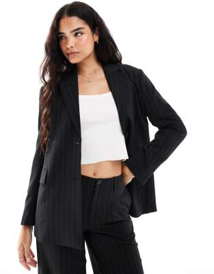 Calvin Klein Jeans Soft Crepe Pinstripe Blazer in Black Pinstripe