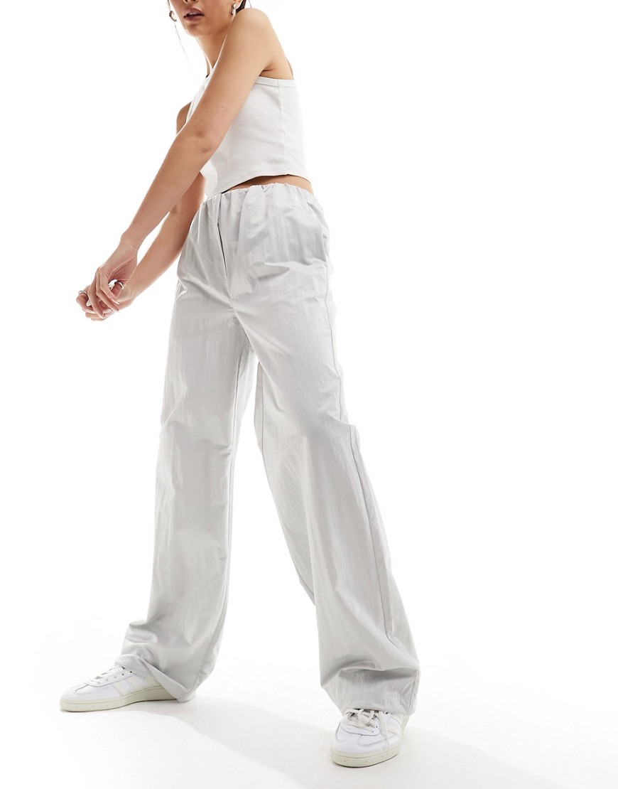 Calvin Klein Jeans soft crinkle parachute trouser in white-Grey