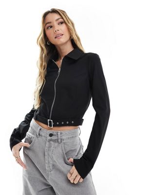 Calvin Klein Jeans Soft Jersey Belted Jacket in Ck Black