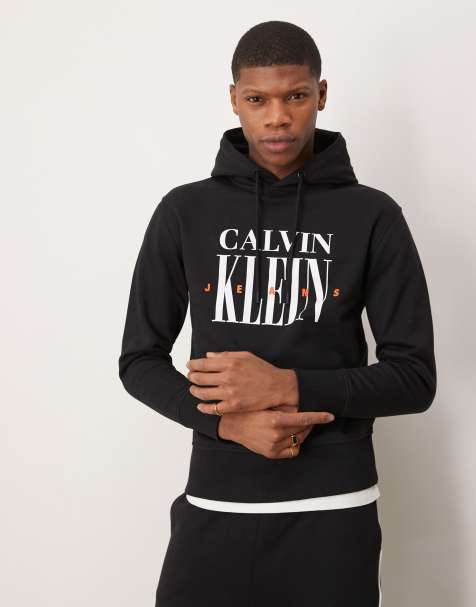 Calvin Klein Jeans - Sort hættetrøje med stort grafisk logoprint - view 1