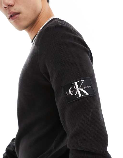 Calvin Klein Jeans - Sort langærmet vaflet T-shirt