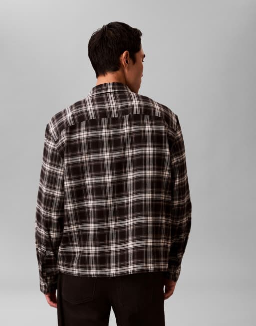 Calvin Klein Jeans - Sort og beige skjorte med tern i firkantet pasform, 3 af 3