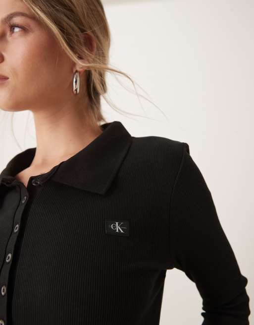 Calvin Klein Jeans - Sort ribstrikket maxikjole med vævet mærke, 2 af 4
