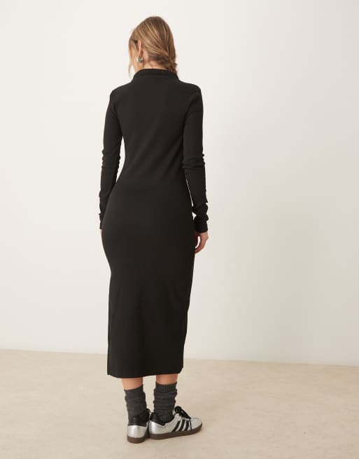 Calvin Klein Jeans - Sort ribstrikket maxikjole med vævet mærke, 3 af 4