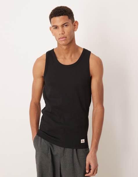 Calvin Klein Jeans - Sort ribstrikket tætsiddende tanktop med vævet mærke - view 1
