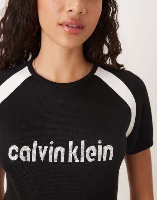 Calvin Klein Jeans - Sort strikket sporty top med hvide detaljer, 3 af 4