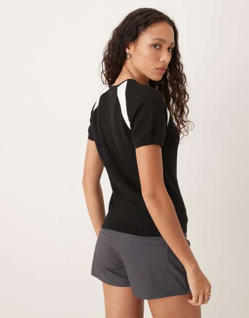 Calvin Klein Jeans - Sort strikket sporty top med hvide detaljer, 4 af 4